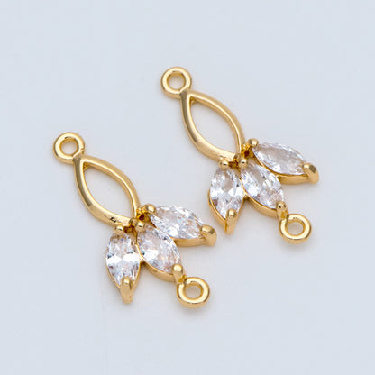 10pcs CZ Pave Leaf Charm Connectors 21x10mm (GB-3670-G)