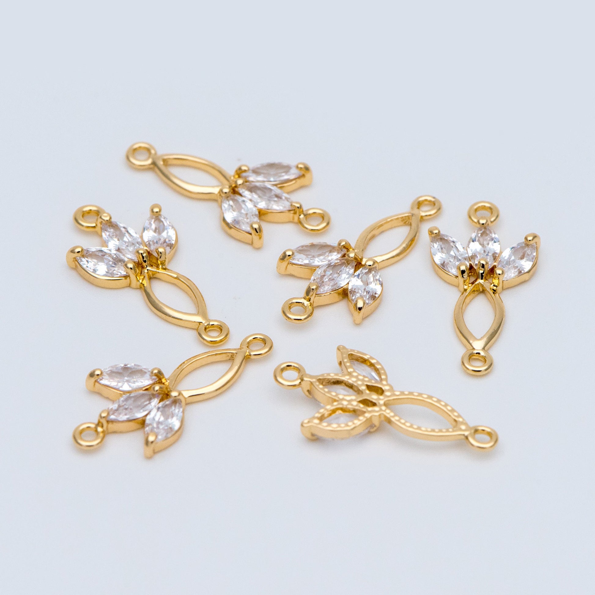10pcs CZ Pave Leaf Charm Connectors 21x10mm (GB-3670-G)