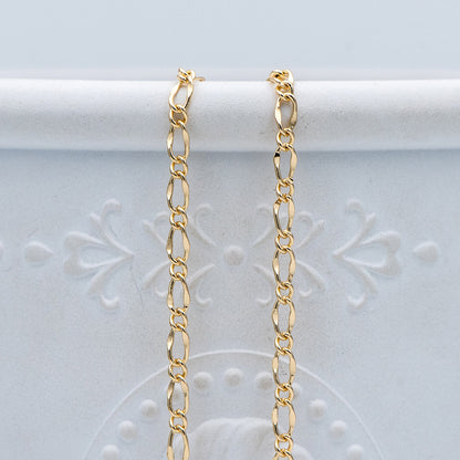 Gold plated Brass Figaro Chains 2.5mm, Necklace Chain Supplies Findings Wholesale (#LK-282)/ 1 Meter=3.3 ft