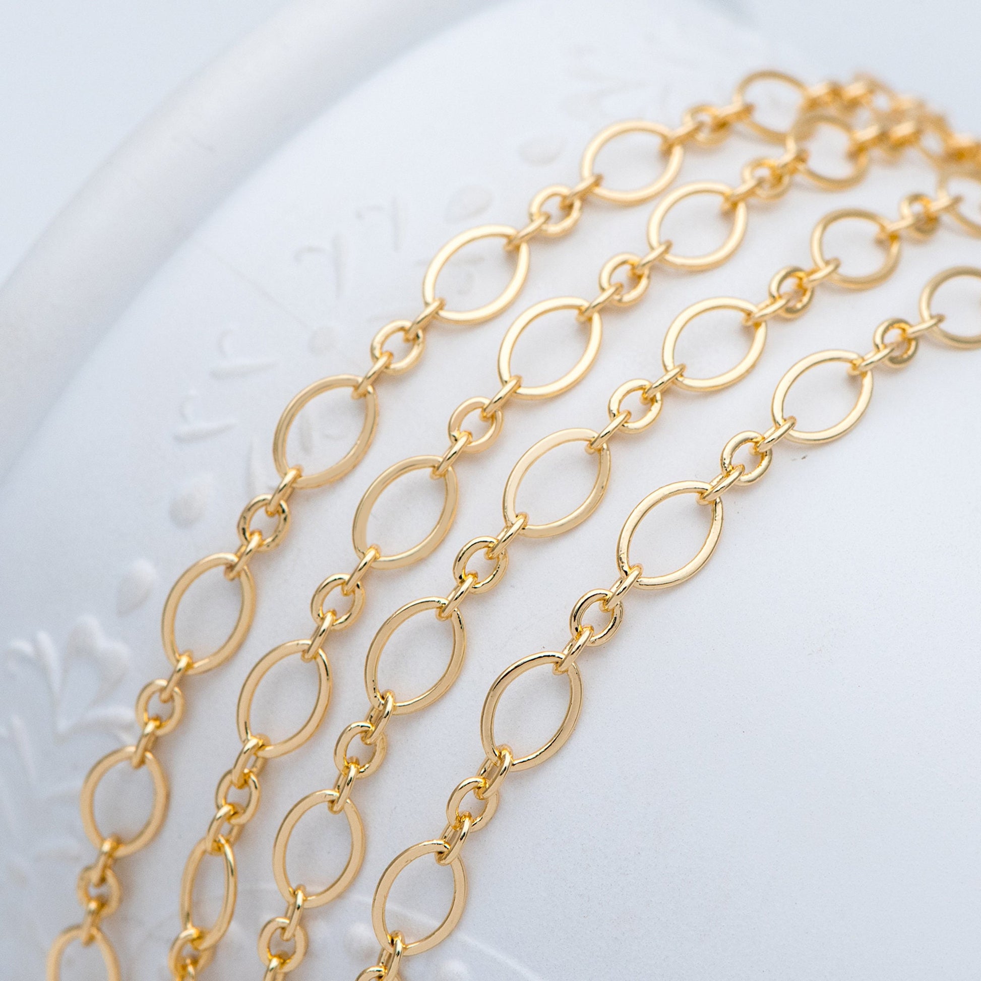 Gold plated Brass Oval Link Chains, DIY Necklace Chain Findings Wholesale (#LK-286)/ 1 Meter=3.3 ft