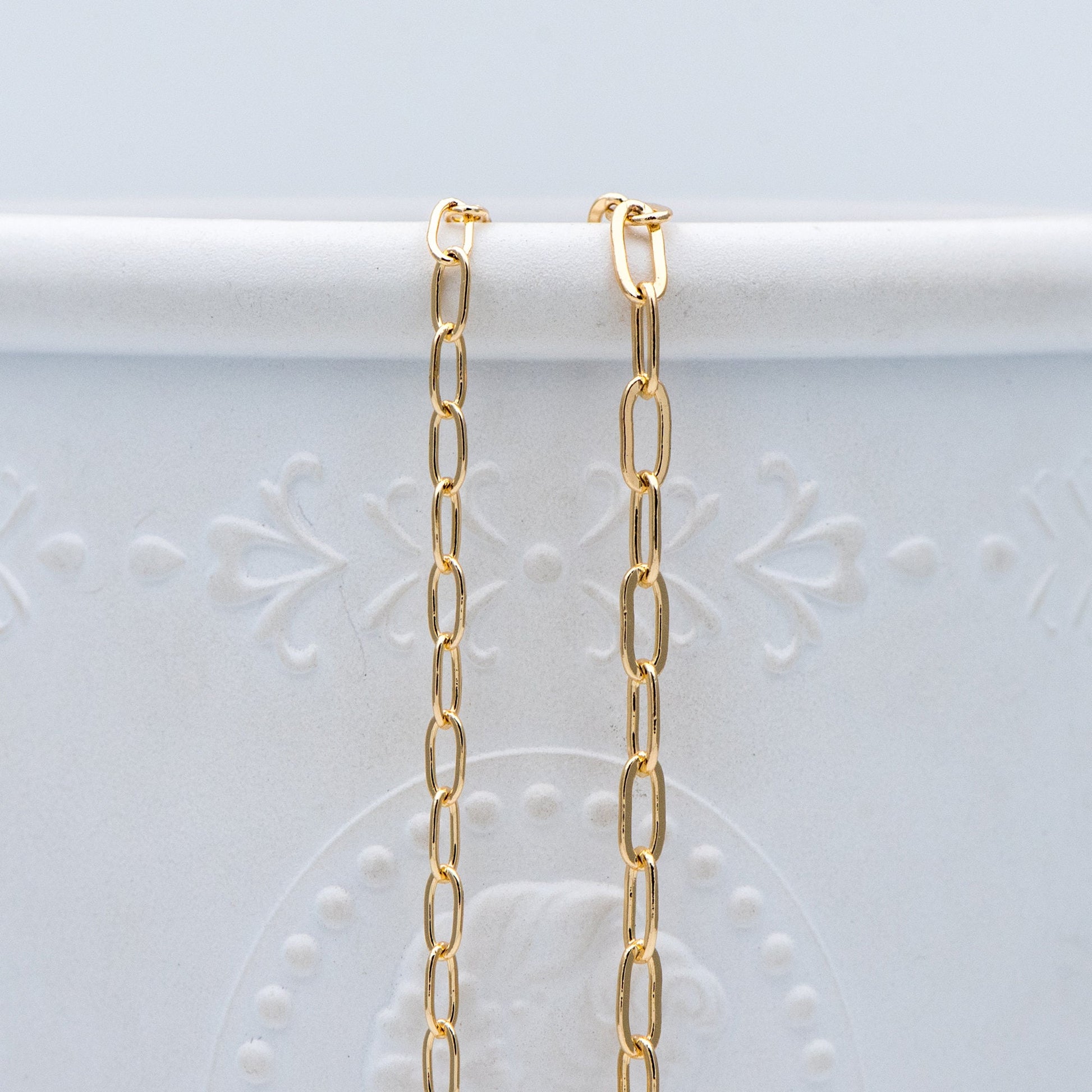 Gold/ Rhodium plated Brass Oval Cable Chains, 2.4/ 2.8/ 3mm Wide, DIY Chain Findings Wholesale (#LK-287)/ 1 Meter=3.3 ft