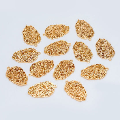 10pcs Gold Filigree Leaf Pendant Connectors, 18K Gold plated Brass Leaf Charms (GB-1010-D)