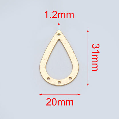 10pcs Gold Hammered Teardrop Connectors 31x20mm, 18K Gold plated Brass, Water Drop Charm Pendants (GB-654-G)