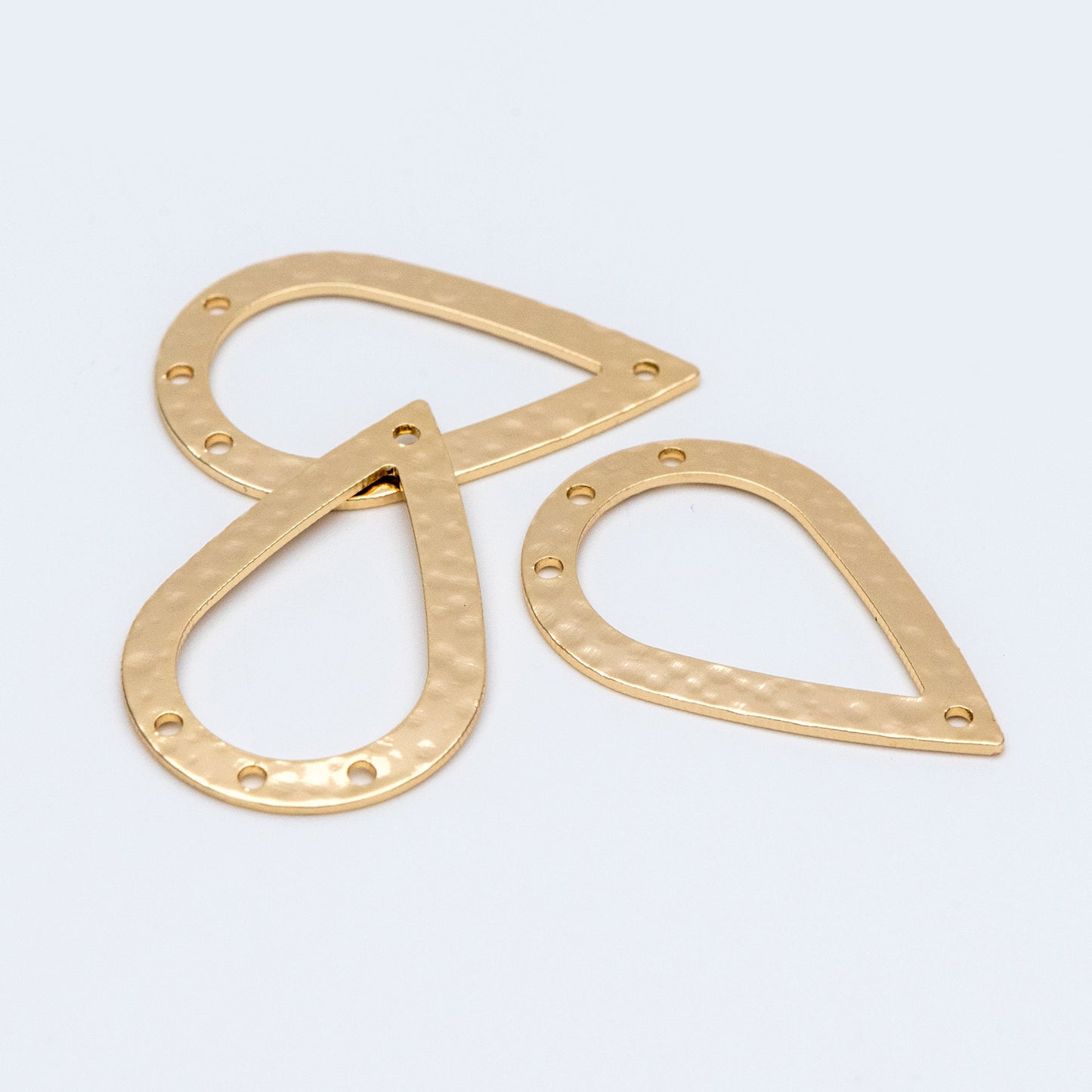 10pcs Gold Hammered Teardrop Connectors 31x20mm, 18K Gold plated Brass, Water Drop Charm Pendants (GB-654-G)