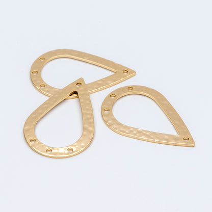 10pcs Gold Hammered Teardrop Connectors 31x20mm, 18K Gold plated Brass, Water Drop Charm Pendants (GB-654-G)