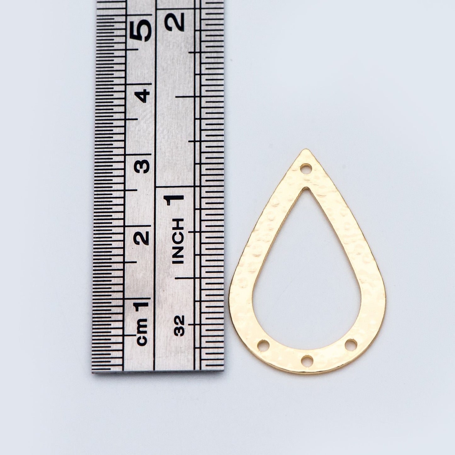 10pcs Gold Hammered Teardrop Connectors 31x20mm, 18K Gold plated Brass, Water Drop Charm Pendants (GB-654-G)