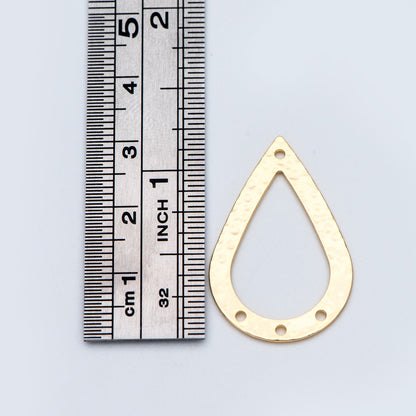 10pcs Gold Hammered Teardrop Connectors 31x20mm, 18K Gold plated Brass, Water Drop Charm Pendants (GB-654-G)