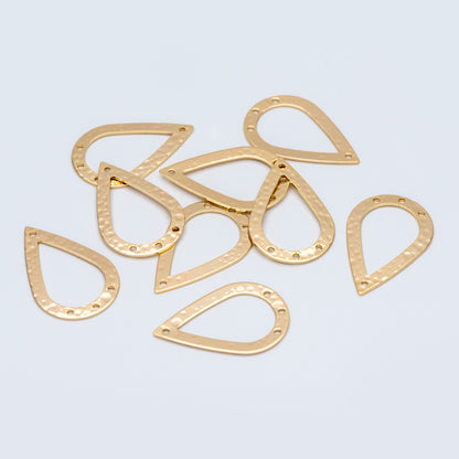 10pcs Gold Hammered Teardrop Connectors 31x20mm, 18K Gold plated Brass, Water Drop Charm Pendants (GB-654-G)