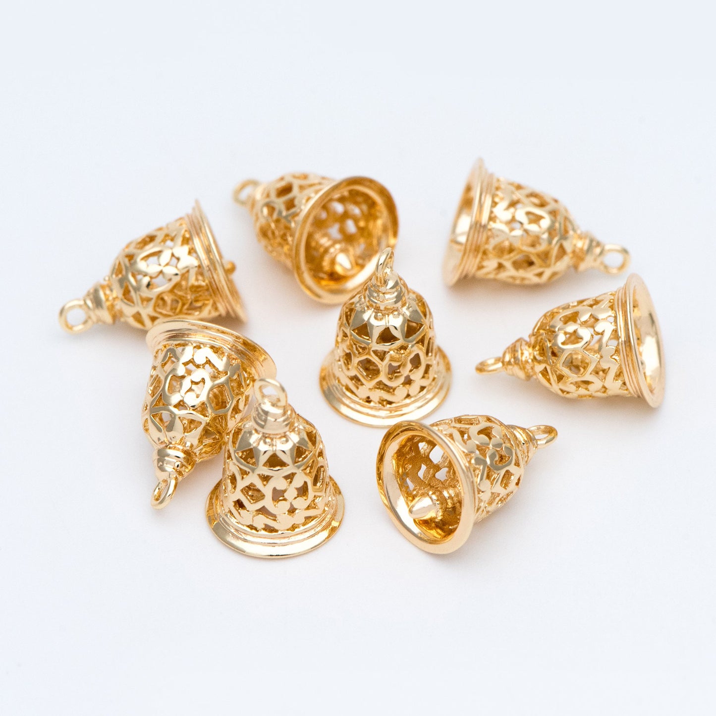 10pcs Gold Jingle Bell Charms, 18K Gold plated Brass, Christmas Bell Pendants 16x12mm (GB-834)