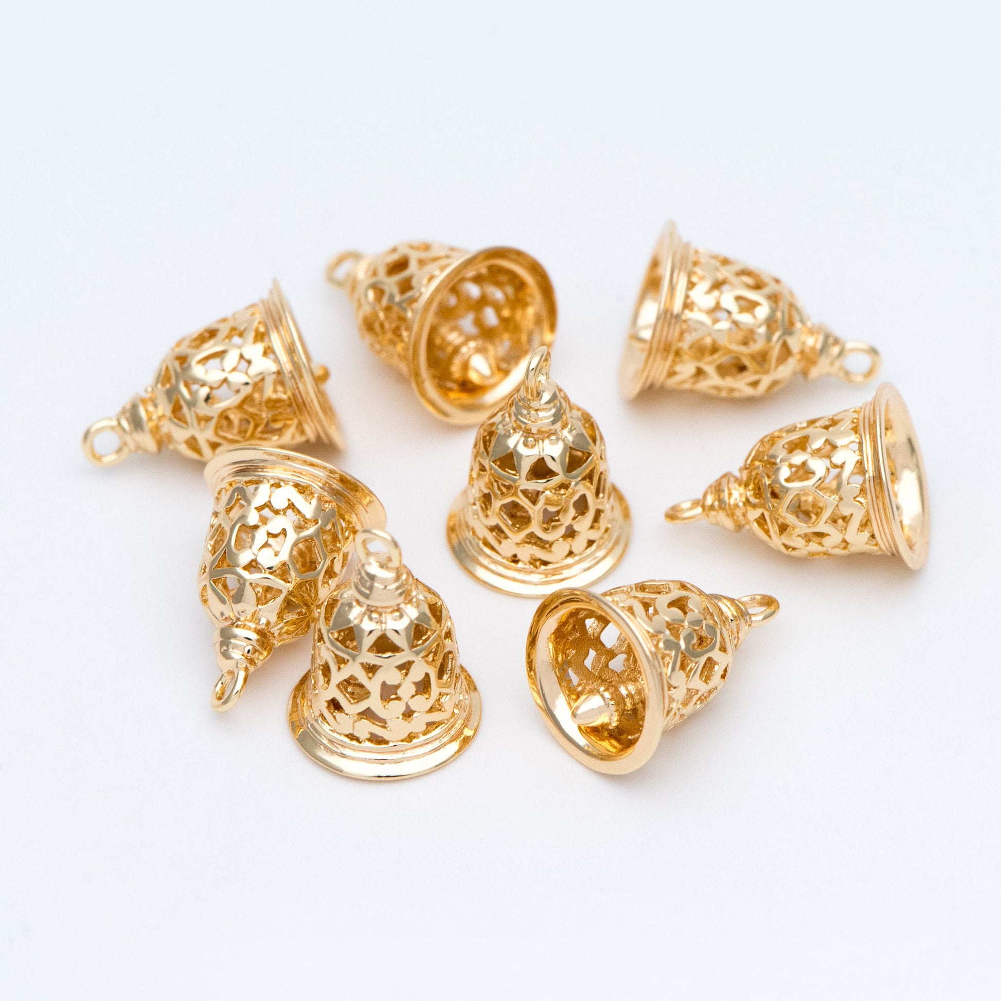 10pcs Gold Jingle Bell Charms, 18K Gold plated Brass, Christmas Bell Pendants 16x12mm (GB-834)
