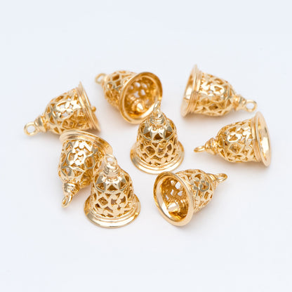 10pcs Gold Jingle Bell Charms, 18K Gold plated Brass, Christmas Bell Pendants 16x12mm (GB-834)