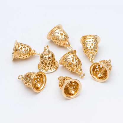 10pcs Gold Jingle Bell Charms, 18K Gold plated Brass, Christmas Bell Pendants 16x12mm (GB-834)