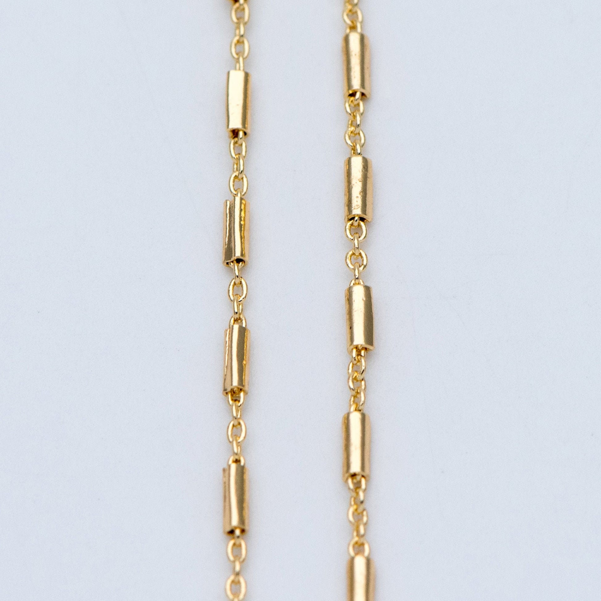 Gold plated Brass Tube Chains 2mm, DIY Bar Chain Wholesale, Stick Link Chain Findings (#LK-280)/ 1 Meter=3.3 ft