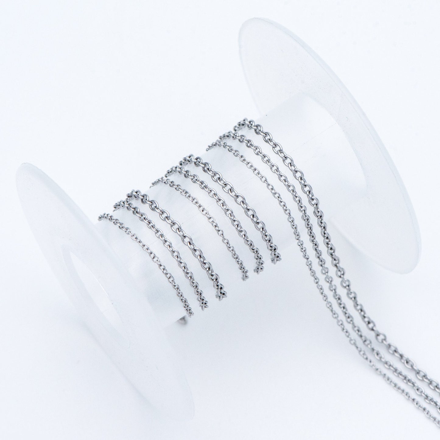 Stainless Steel Oval Cable Chains, Silver tone Dainty Chain 1.3/ 1.6/ 2mm, Color Not Tarnish (#LK-292)/ 1 Meter=3.3 ft
