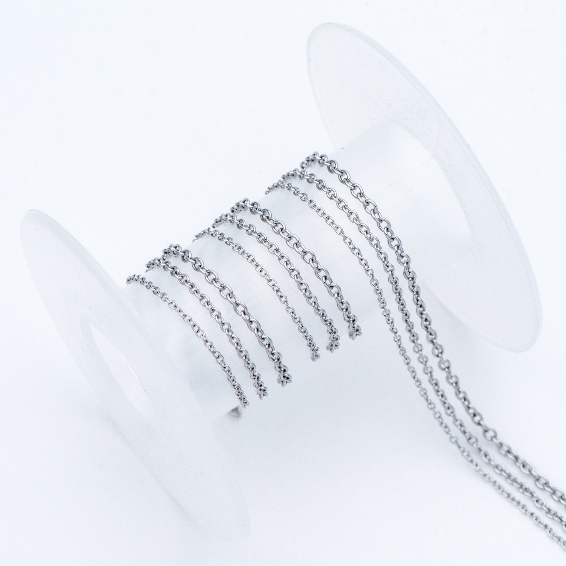 Stainless Steel Oval Cable Chains, Silver tone Dainty Chain 1.3/ 1.6/ 2mm, Color Not Tarnish (#LK-292)/ 1 Meter=3.3 ft