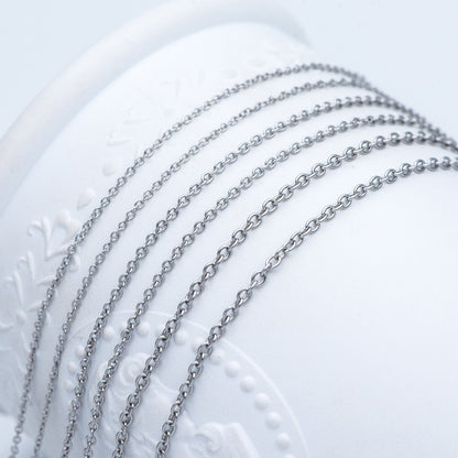 Stainless Steel Oval Cable Chains, Silver tone Dainty Chain 1.3/ 1.6/ 2mm, Color Not Tarnish (#LK-292)/ 1 Meter=3.3 ft
