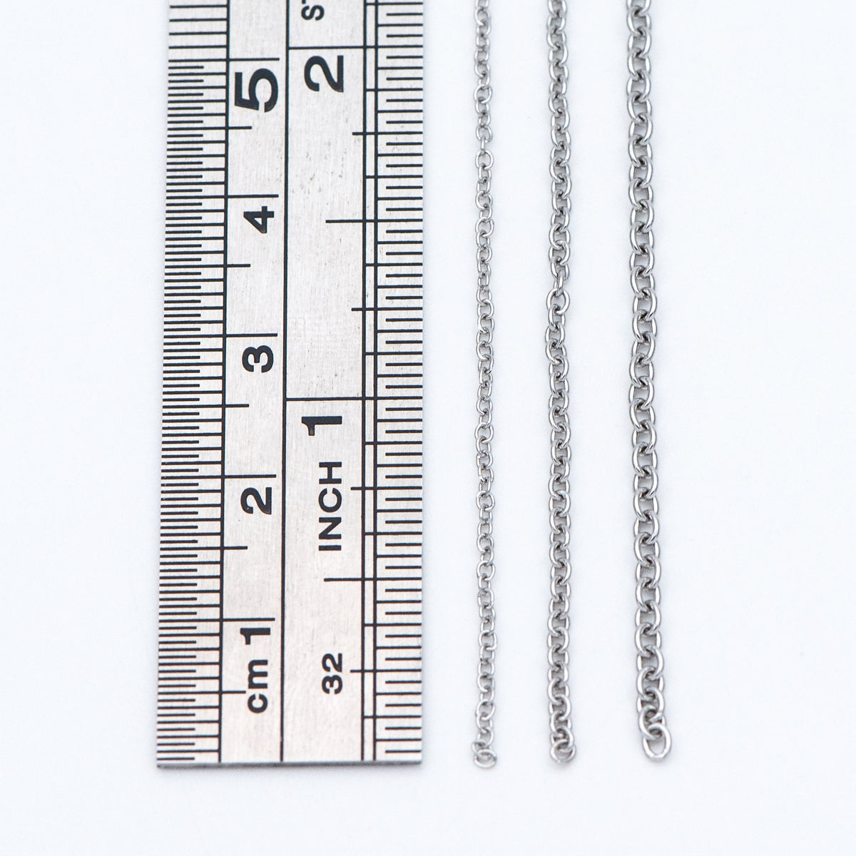 Stainless Steel Oval Cable Chains, Silver tone Dainty Chain 1.3/ 1.6/ 2mm, Color Not Tarnish (#LK-292)/ 1 Meter=3.3 ft