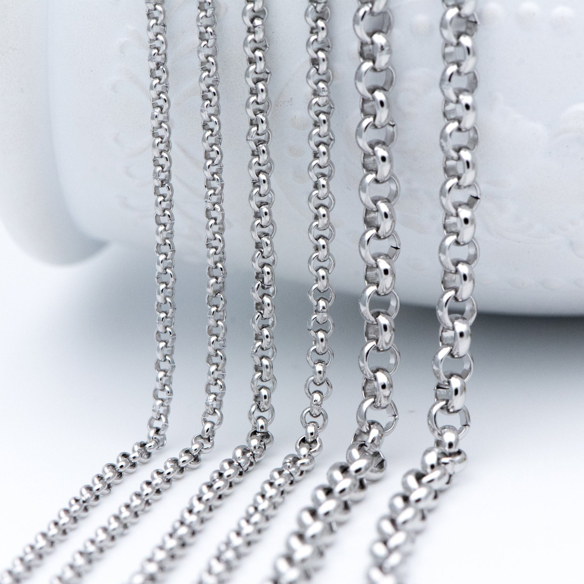 Stainless Steel Chains 2/ 2.5/ 4mm,Round Cable Link Chains, Silver tone DIY Chain Supplies Wholesale, Not Tarnish (#LK-296)/ 1 Meter=3.3 ft