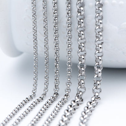 Stainless Steel Chains 2/ 2.5/ 4mm,Round Cable Link Chains, Silver tone DIY Chain Supplies Wholesale, Not Tarnish (#LK-296)/ 1 Meter=3.3 ft