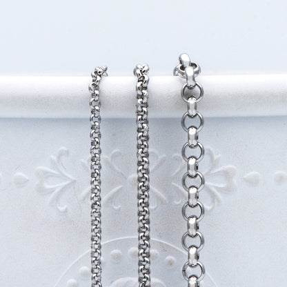 Stainless Steel Chains 2/ 2.5/ 4mm,Round Cable Link Chains, Silver tone DIY Chain Supplies Wholesale, Not Tarnish (#LK-296)/ 1 Meter=3.3 ft