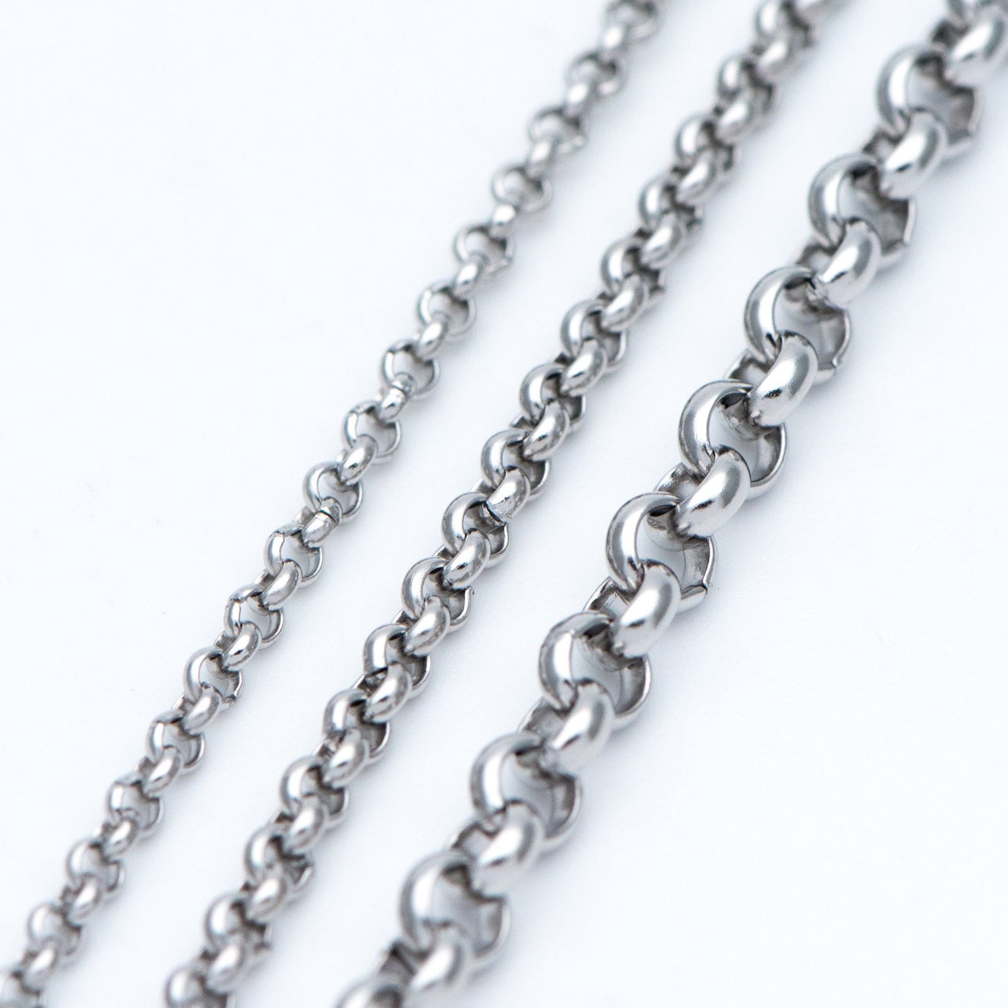 Stainless Steel Chains 2/ 2.5/ 4mm,Round Cable Link Chains, Silver tone DIY Chain Supplies Wholesale, Not Tarnish (#LK-296)/ 1 Meter=3.3 ft