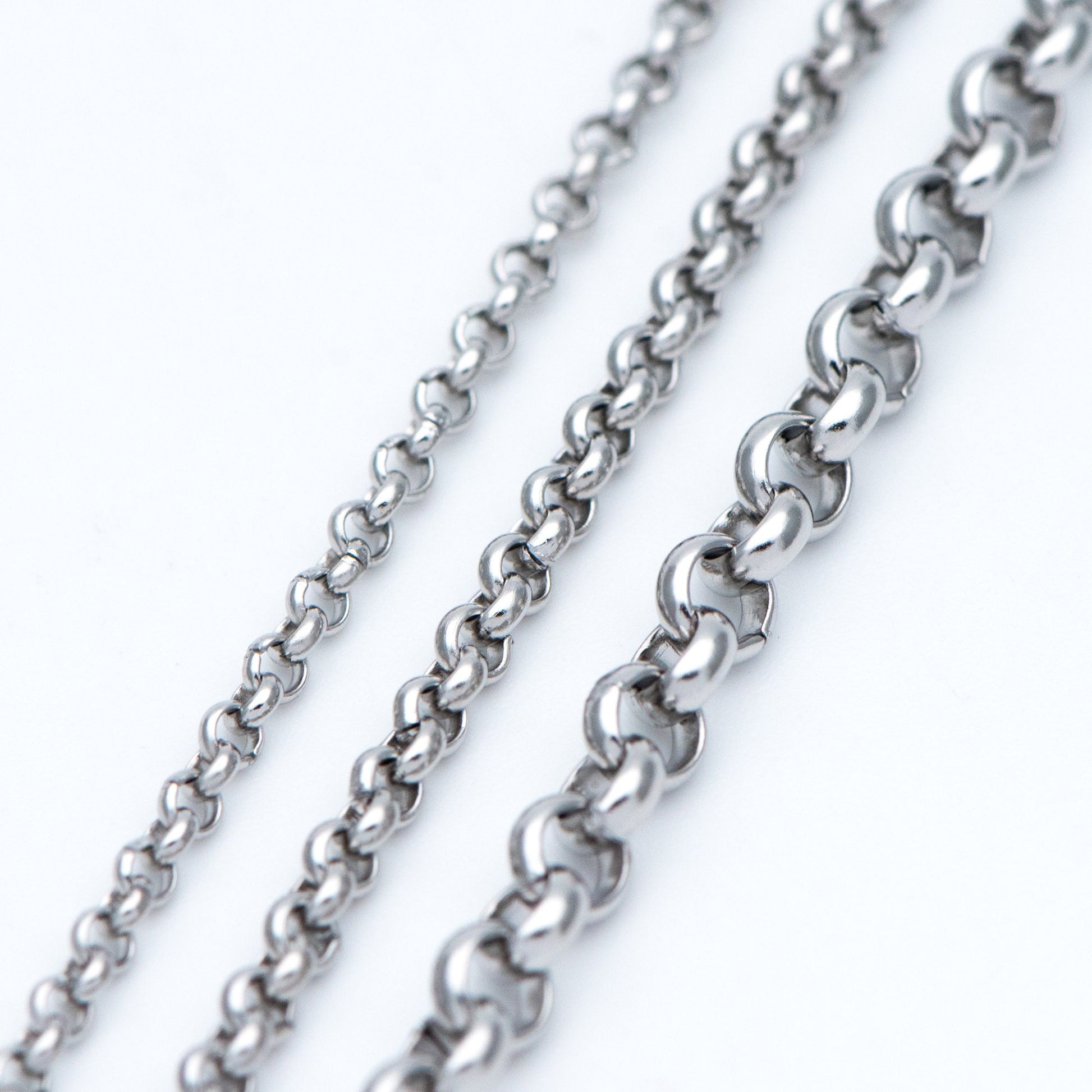 Stainless Steel Chains 2/ 2.5/ 4mm,Round Cable Link Chains, Silver tone DIY Chain Supplies Wholesale, Not Tarnish (#LK-296)/ 1 Meter=3.3 ft