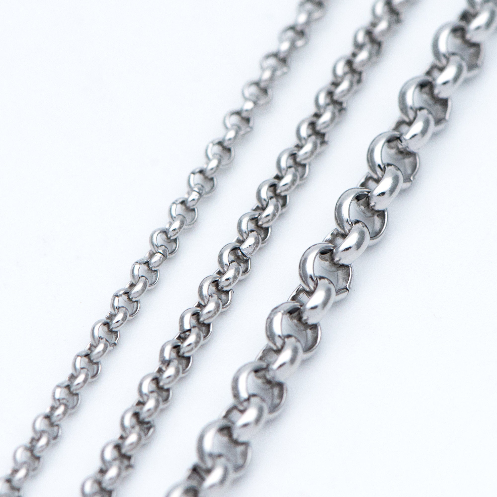 Stainless Steel Chains 2/ 2.5/ 4mm,Round Cable Link Chains, Silver tone DIY Chain Supplies Wholesale, Not Tarnish (#LK-296)/ 1 Meter=3.3 ft