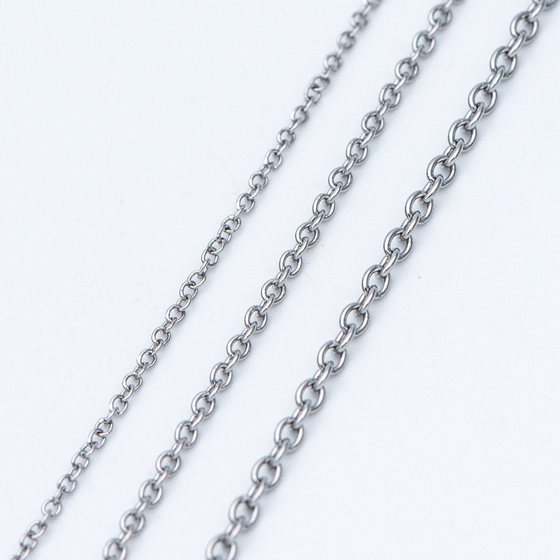 Stainless Steel Oval Cable Chains, Silver tone Dainty Chain 1.3/ 1.6/ 2mm, Color Not Tarnish (#LK-292)/ 1 Meter=3.3 ft