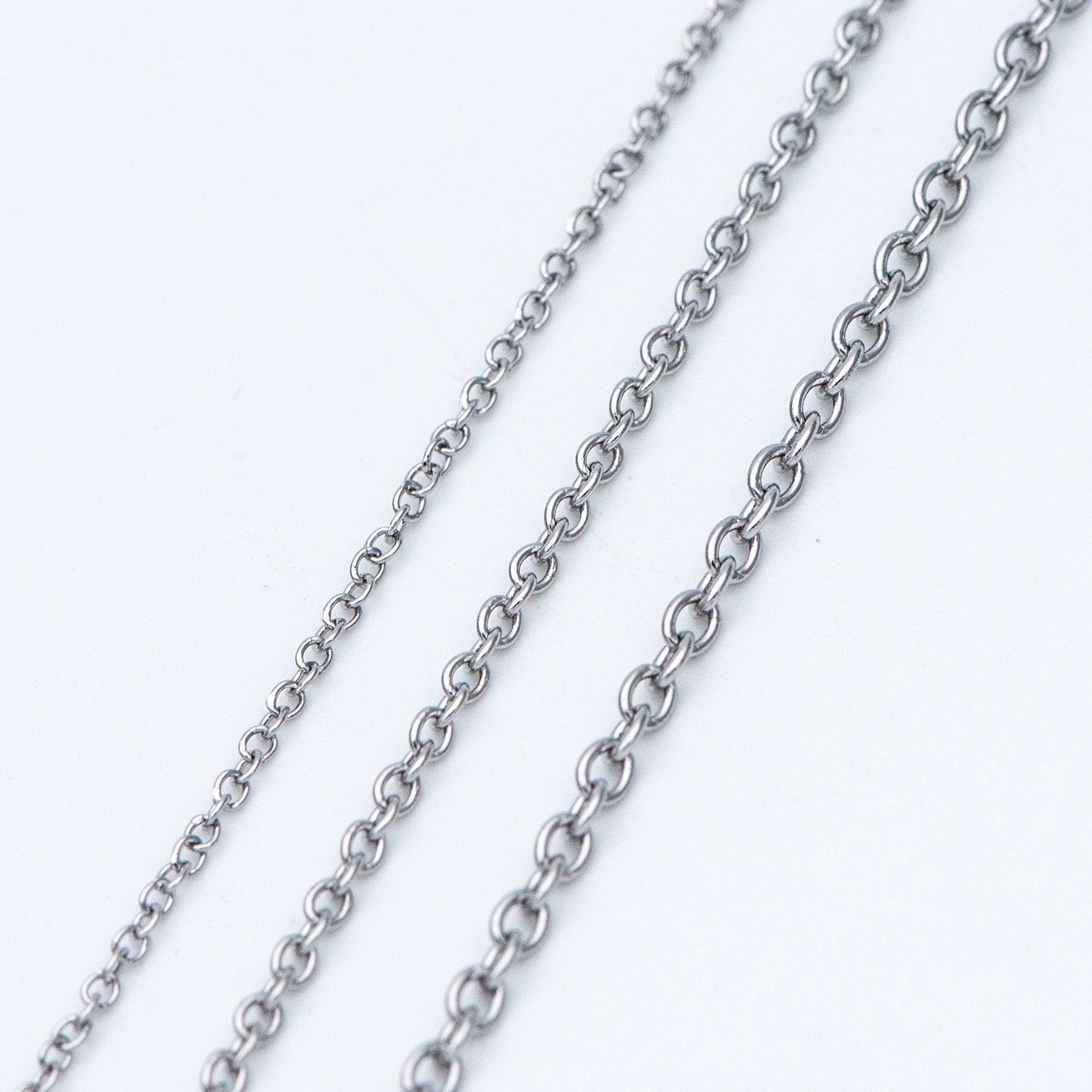 Stainless Steel Oval Cable Chains, Silver tone Dainty Chain 1.3/ 1.6/ 2mm, Color Not Tarnish (#LK-292)/ 1 Meter=3.3 ft