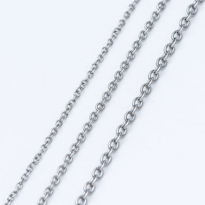 Stainless Steel Oval Cable Chains, Silver tone Dainty Chain 1.3/ 1.6/ 2mm, Color Not Tarnish (#LK-292)/ 1 Meter=3.3 ft
