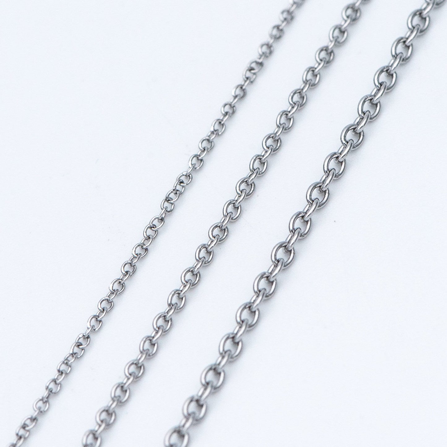 Stainless Steel Oval Cable Chains, Silver tone Dainty Chain 1.3/ 1.6/ 2mm, Color Not Tarnish (#LK-292)/ 1 Meter=3.3 ft