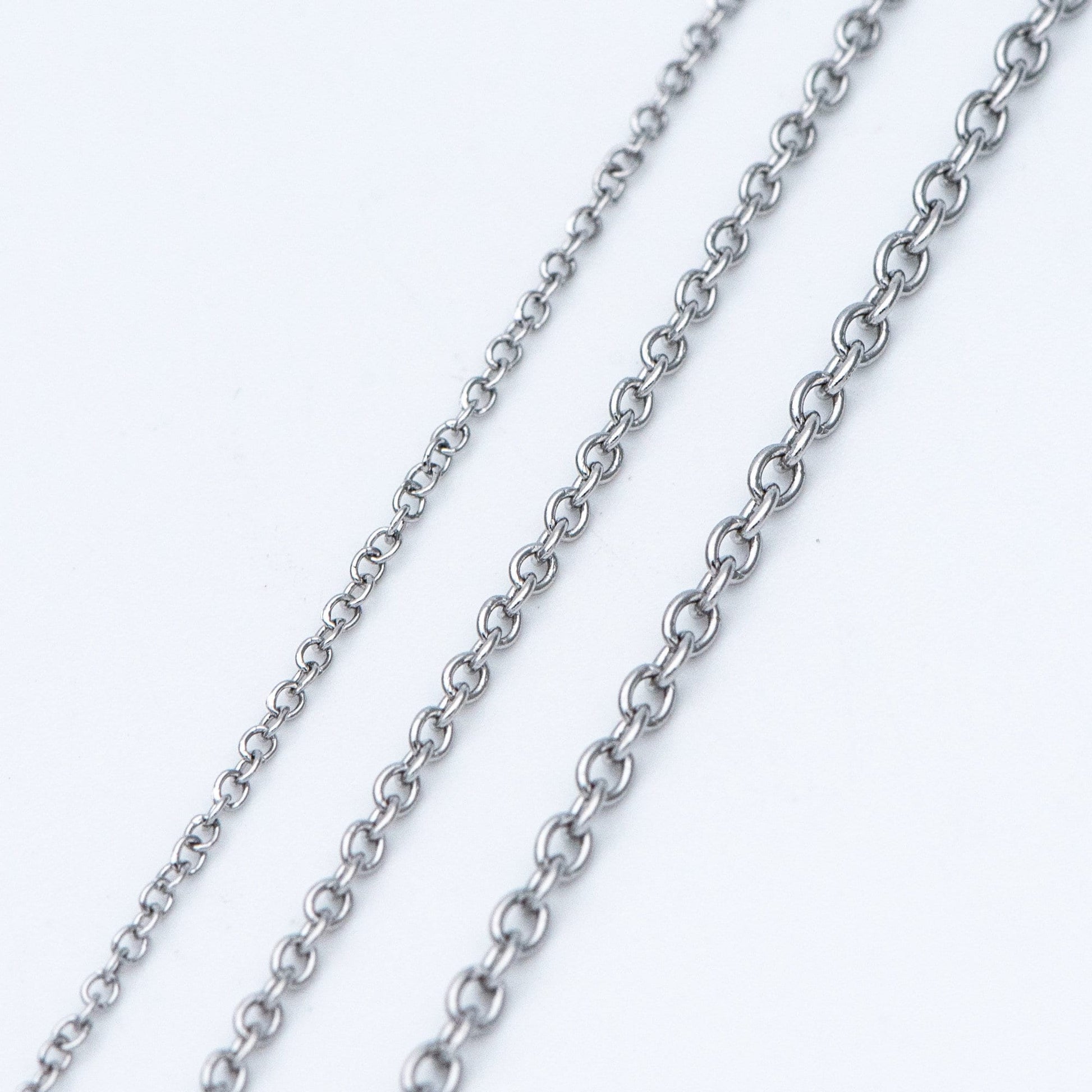 Stainless Steel Oval Cable Chains, Silver tone Dainty Chain 1.3/ 1.6/ 2mm, Color Not Tarnish (#LK-292)/ 1 Meter=3.3 ft
