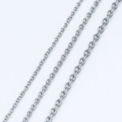 Stainless Steel Oval Cable Chains, Silver tone Dainty Chain 1.3/ 1.6/ 2mm, Color Not Tarnish (#LK-292)/ 1 Meter=3.3 ft