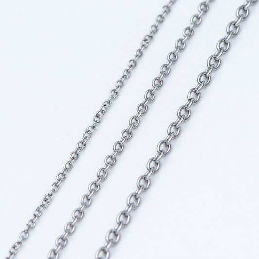 Stainless Steel Oval Cable Chains, Silver tone Dainty Chain 1.3/ 1.6/ 2mm, Color Not Tarnish (#LK-292)/ 1 Meter=3.3 ft