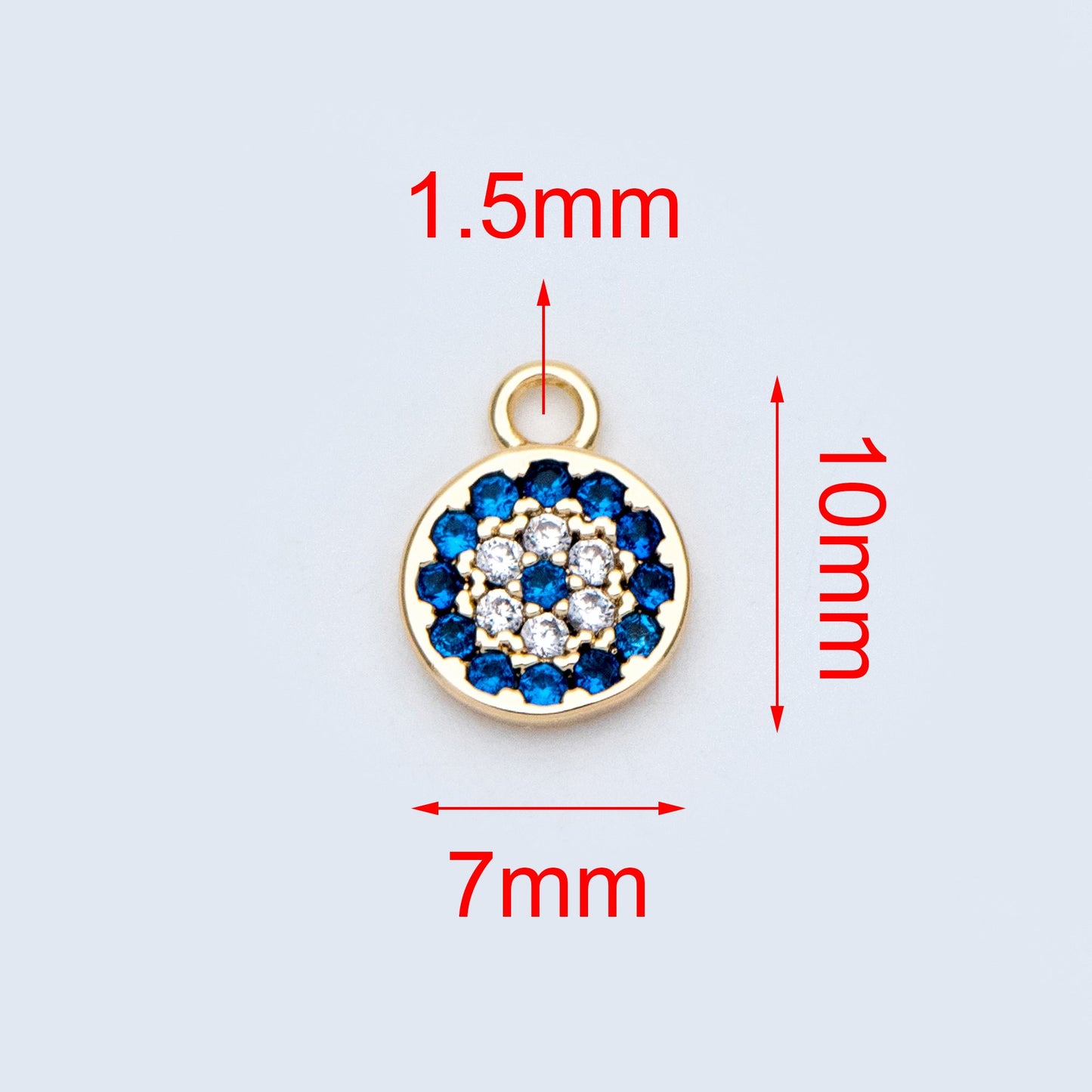 4pcs CZ Pave Gold Disc Charms 7x10mm, Evil Eye Coin Pendants (GB-1819-A)
