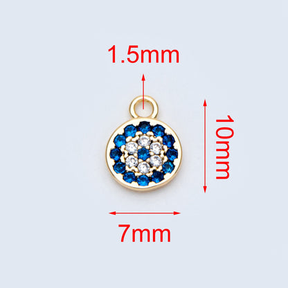 4pcs CZ Pave Gold Disc Charms 7x10mm, Evil Eye Coin Pendants (GB-1819-A)
