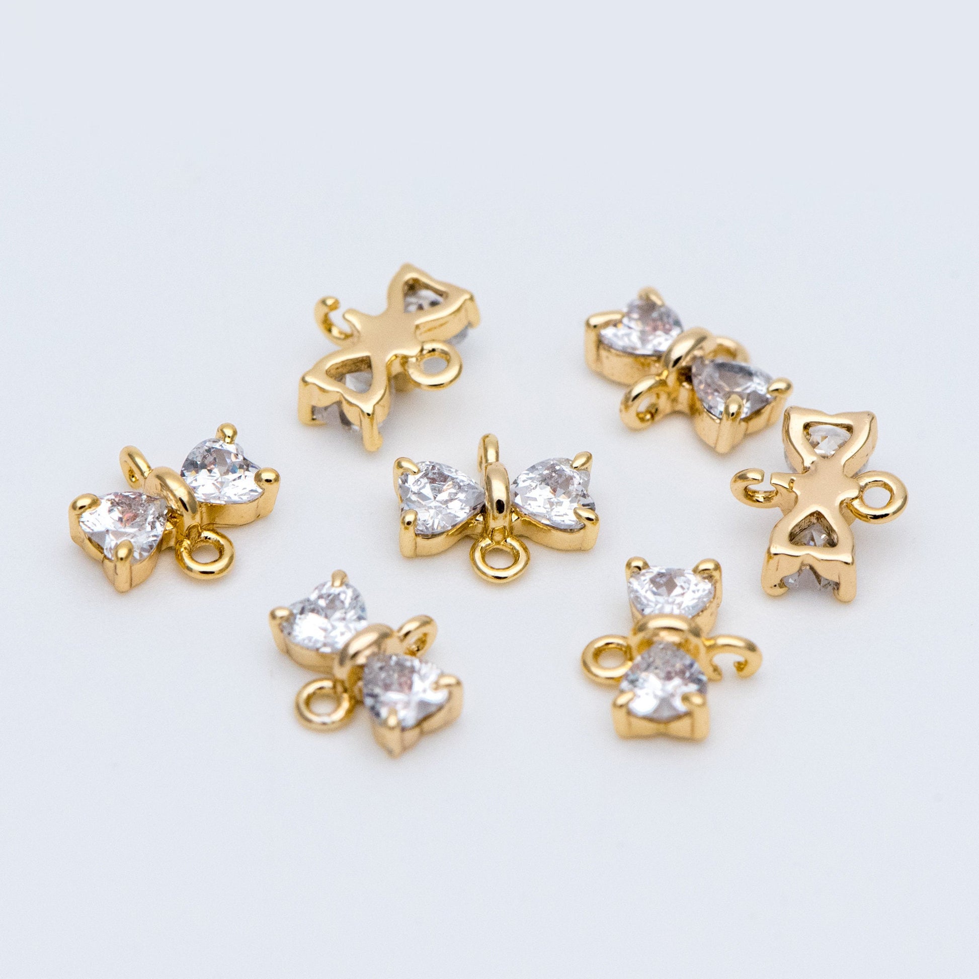 10pcs Gold Bow Knot Charm Connectors 6x7mm, CZ Pave Tiny Bowknot Charms (#GB-2947-A)