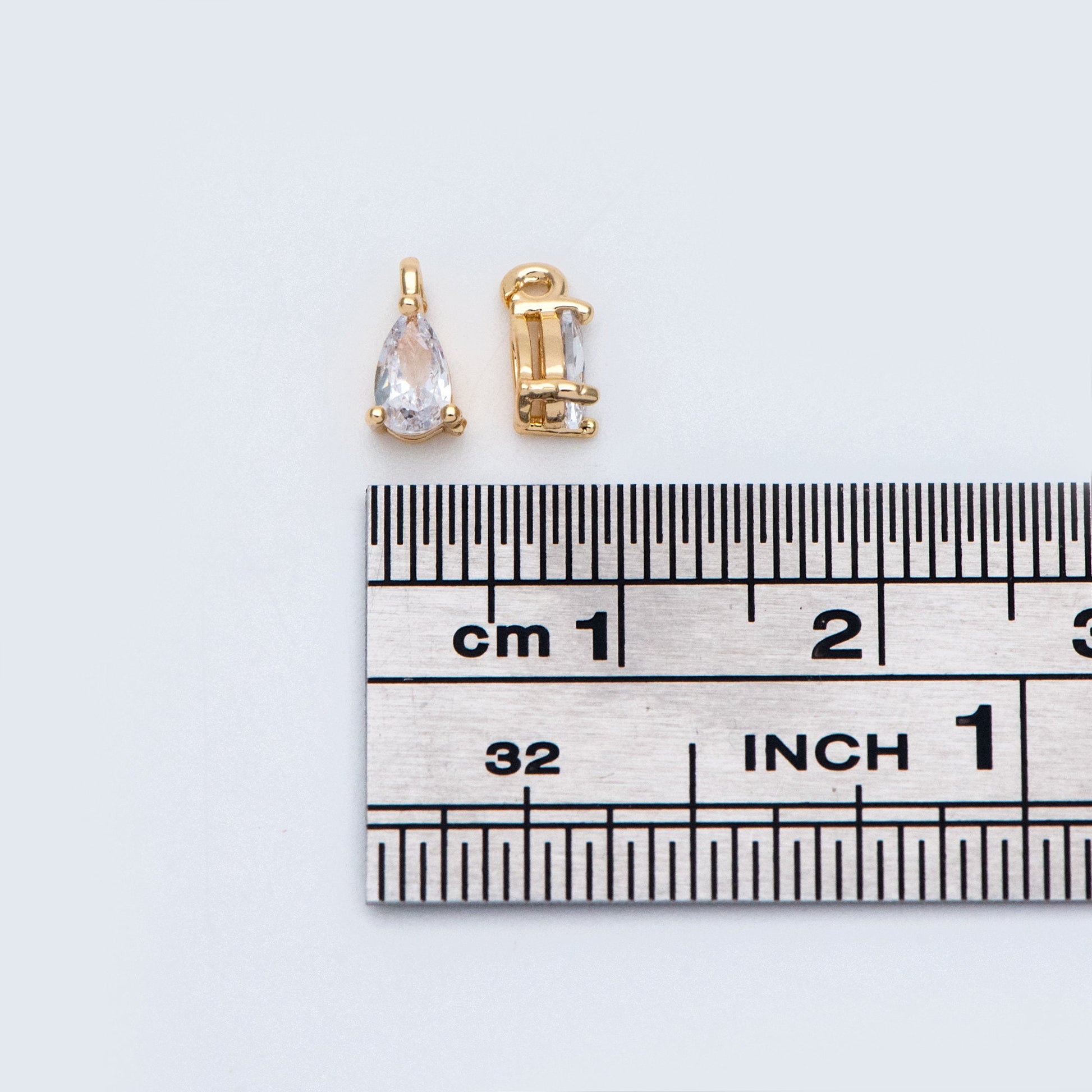 10pcs CZ pave Gold Teardrop Charms 7x4mm, Gold Plated Brass Drop Pendants (GB-4582-D1)