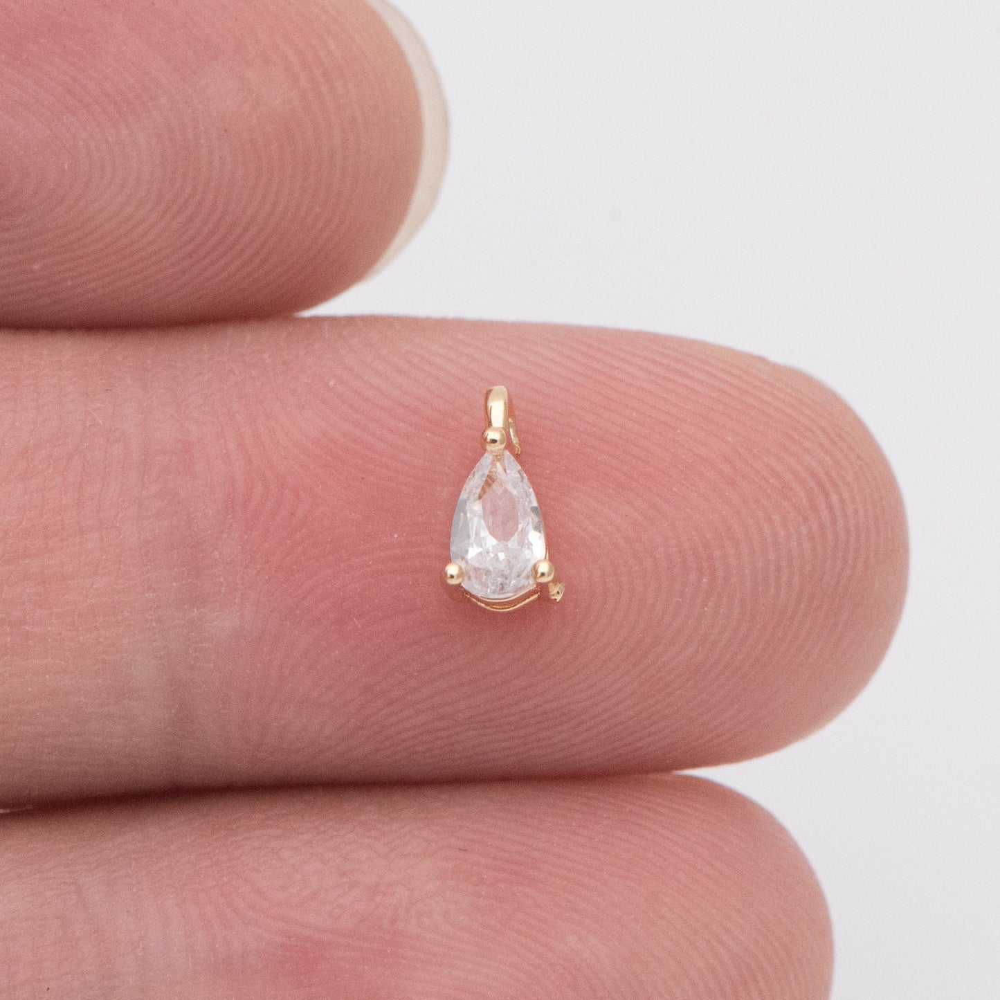 10pcs CZ pave Gold Teardrop Charms 7x4mm, Gold Plated Brass Drop Pendants (GB-4582-D1)