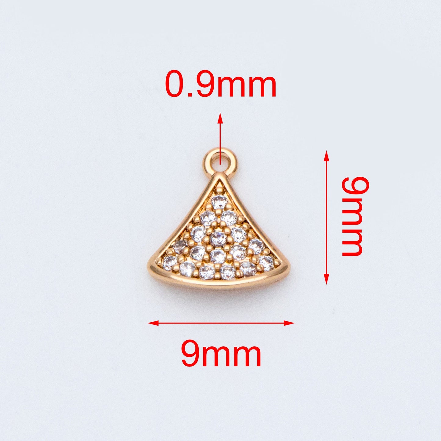 4pcs CZ Pave Gold Fan Shaped Charm Connectors 9mm, 18K Gold plated on Brass (GB-735)