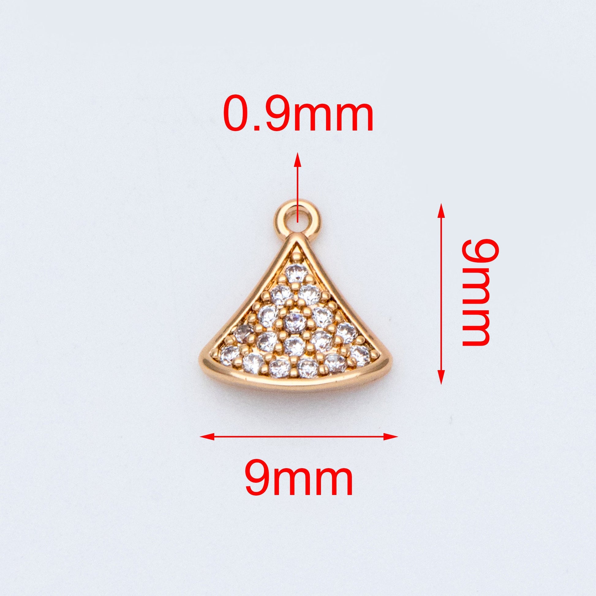 4pcs CZ Pave Gold Fan Shaped Charm Connectors 9mm, 18K Gold plated on Brass (GB-160-A)