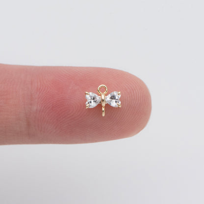 10pcs Gold Bow Knot Charm Connectors 6x7mm, CZ Pave Tiny Bowknot Charms (#GB-2947-A)