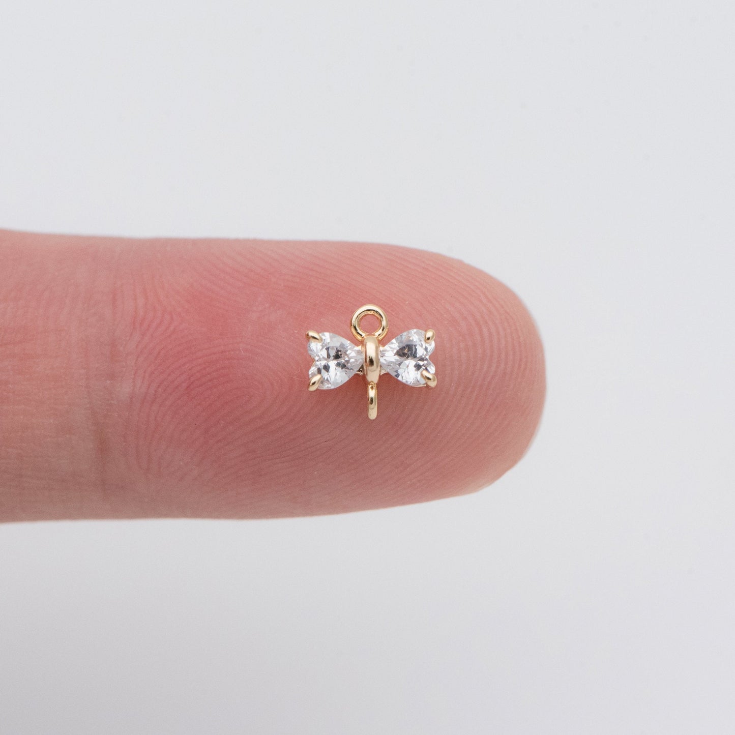 10pcs Gold Bow Knot Charm Connectors 6x7mm, CZ Pave Tiny Bowknot Charms (#GB-2947-A)