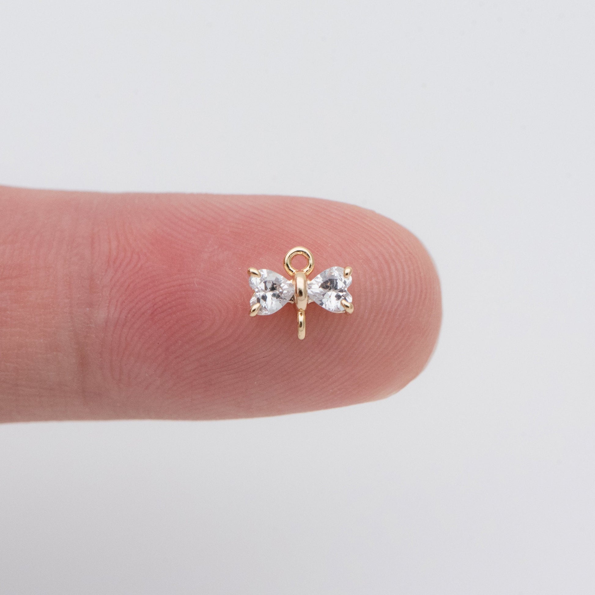 10pcs Gold Bow Knot Charm Connectors 6x7mm, CZ Pave Tiny Bowknot Charms (#GB-2947-A)