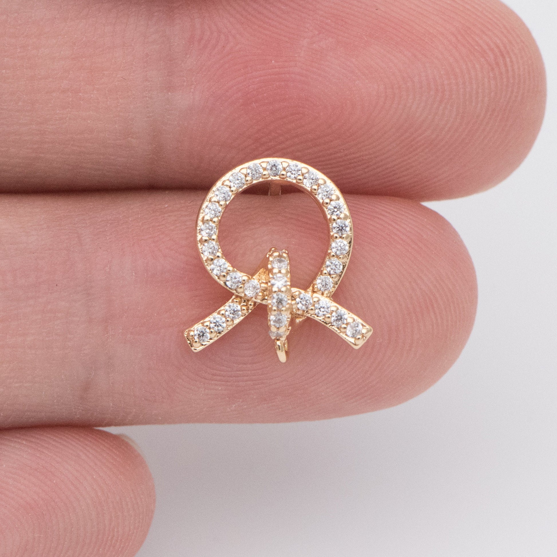 4pcs CZ Pave Gold Ear Post, Bowknot Stud Earring with Loop (#GB-747)