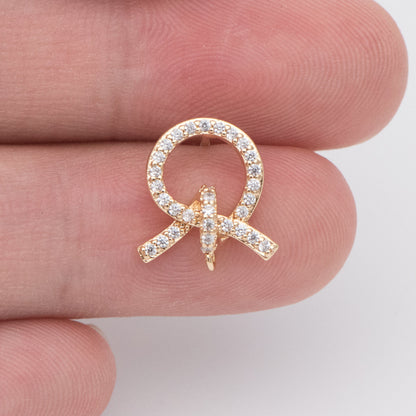 4pcs CZ Pave Gold Ear Post, Bowknot Stud Earring with Loop (#GB-747)
