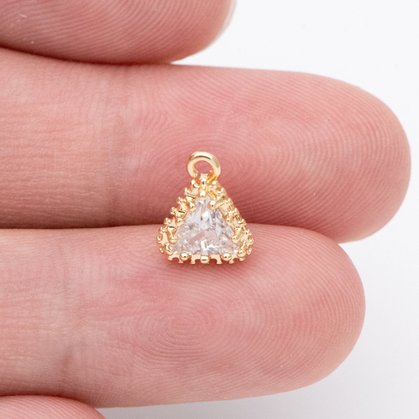 10pcs CZ pave Gold/ Silver tone Triangle Charms 9x8mm, Gold/ Rhodium Plated Brass Triangle Pendants (GB-763)