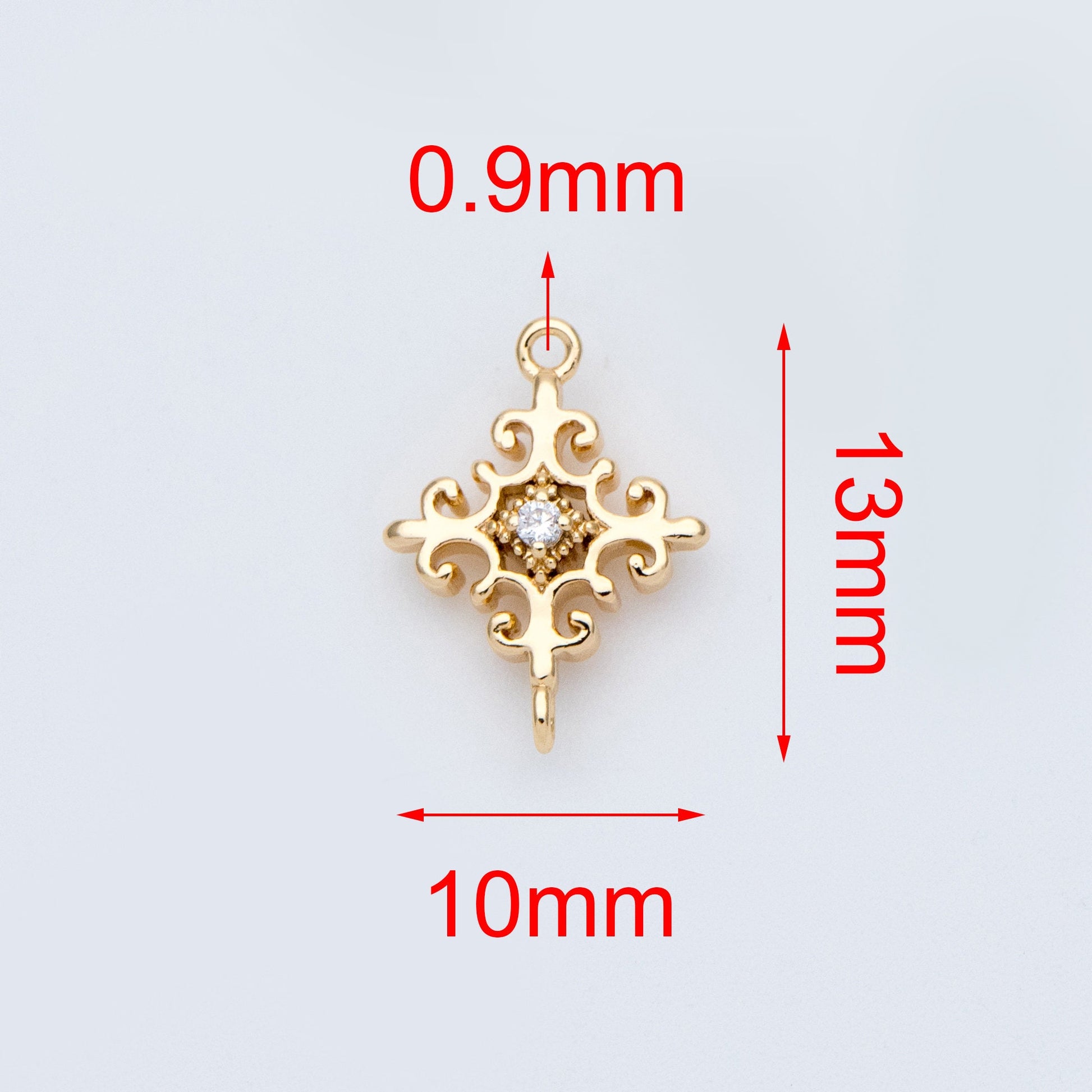 10pcs Gold plated Brass Cross Charms 13x10mm, CZ pave Cross Connector Pendants (GB-776)