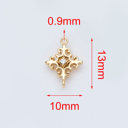 10pcs Gold plated Brass Cross Charms 13x10mm, CZ pave Cross Connector Pendants (GB-776)