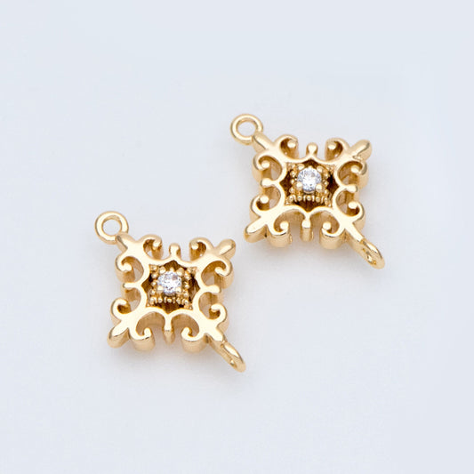 10pcs Gold plated Brass Cross Charms 13x10mm, CZ pave Cross Connector Pendants (GB-776)